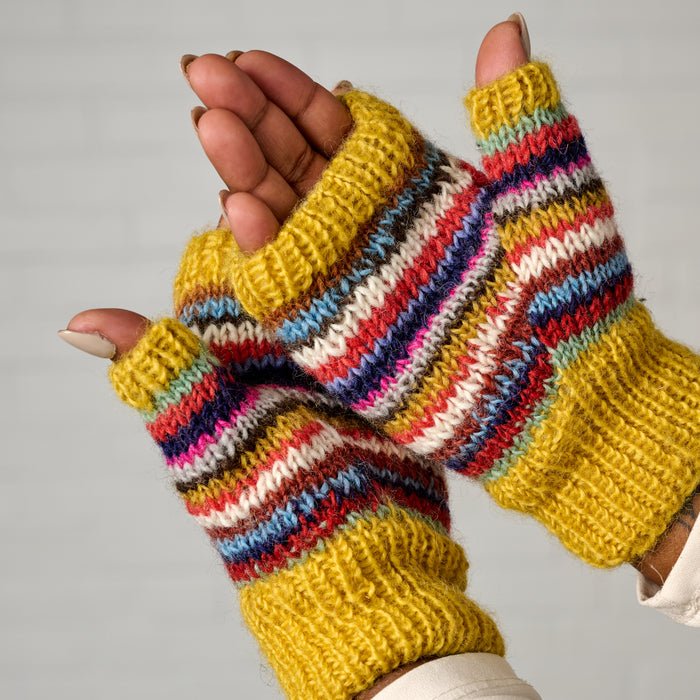 Golden Striped Wrist Warmers - Ten Thousand Villages 5