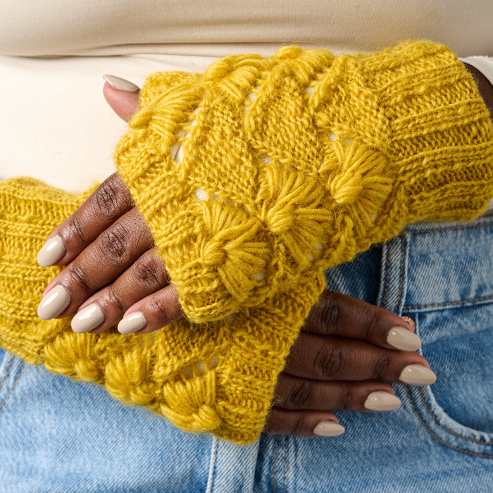 Golden Light Knit Wrist Warmers - Ten Thousand Villages 1