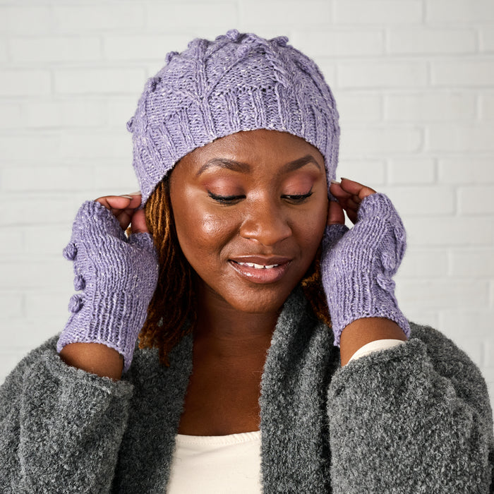 Purple Flowers Cable Knit Hat - Ten Thousand Villages 2