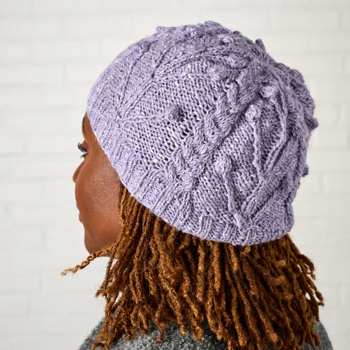 Purple Flowers Cable Knit Hat - Ten Thousand Villages 3