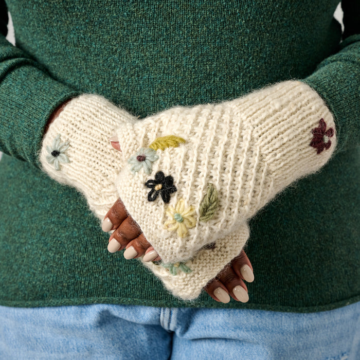 Blissful Flowers Embroidered Wrist Warmers - Ten Thousand Villages 1