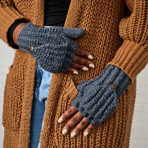 Winter Sky Ribbed Wool Convertible Mittens - Ten Thousand Villages