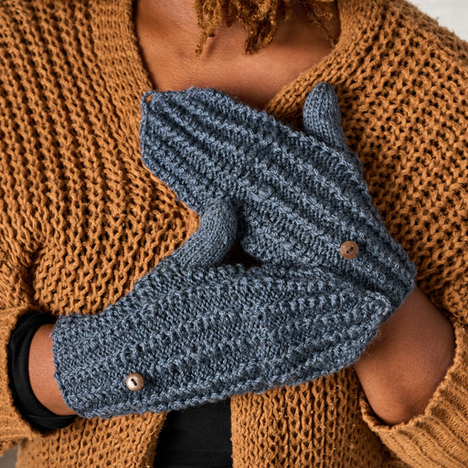 Winter Sky Ribbed Wool Convertible Mittens