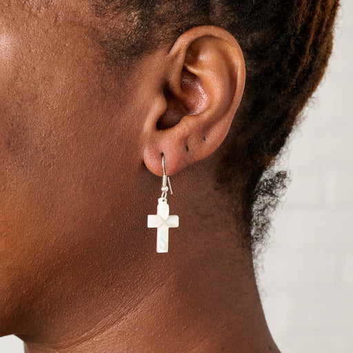 Mother of Pearl Cross Drop Earrings