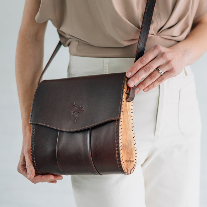 Kala Leather & Olive Wood Crossbody Bag - Ten Thousand Villages 2