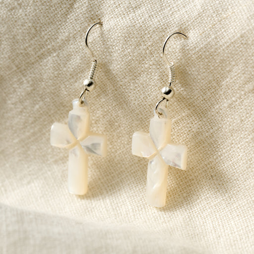 Mother of Pearl Cross Drop Earrings - Ten Thousand Villages