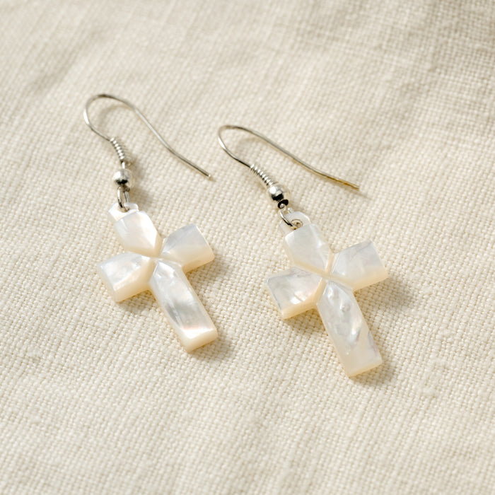 Mother of Pearl Cross Drop Earrings - Ten Thousand Villages 3