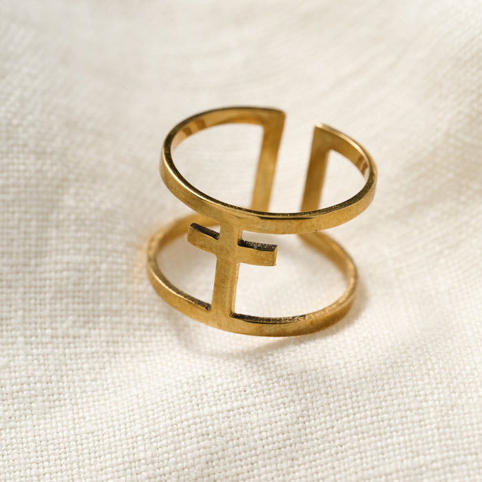 Brass Bombshell Cross Ring - Ten Thousand Villages 1