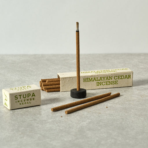 Cedar Incense Sticks & Holder - Set of 15