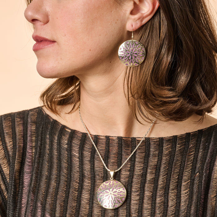 Etched Silver & Purple Medallion Earrings - Ten Thousand Villages 4