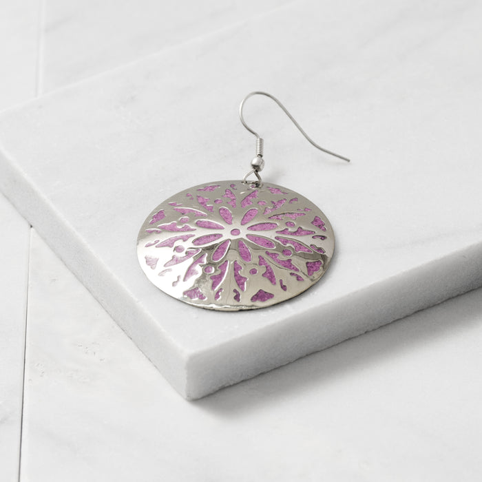 Etched Silver & Purple Medallion Earrings - Ten Thousand Villages 3