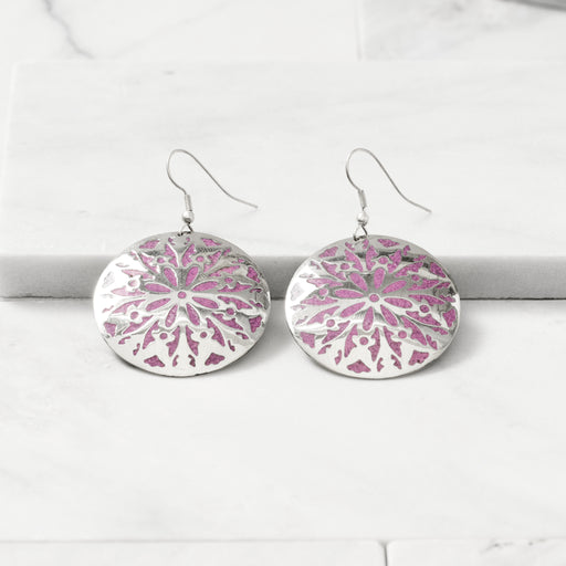 Etched Silver & Purple Medallion Earrings - Ten Thousand Villages