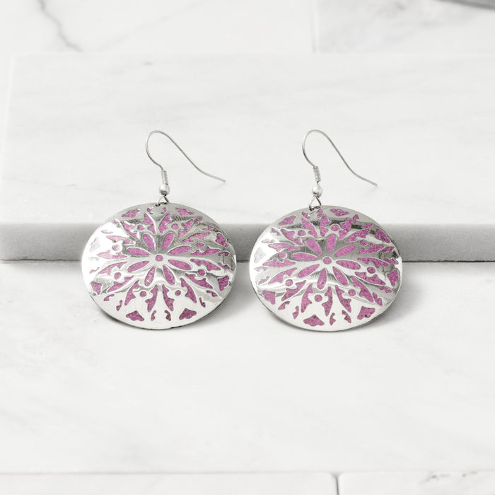 Etched Silver & Purple Medallion Earrings - Ten Thousand Villages 2