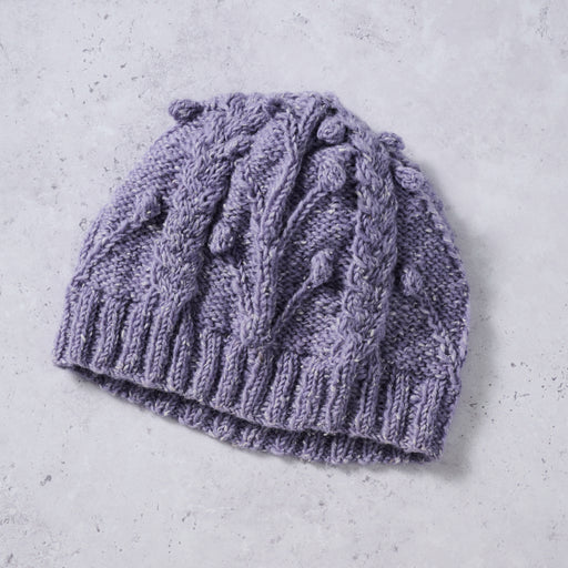 Purple Flowers Cable Knit Hat