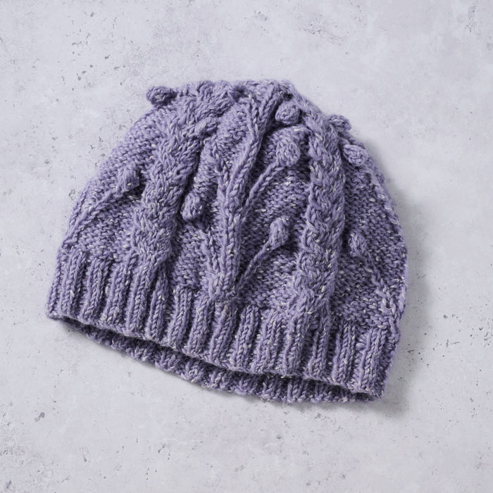 Purple Flowers Cable Knit Hat - Ten Thousand Villages 1