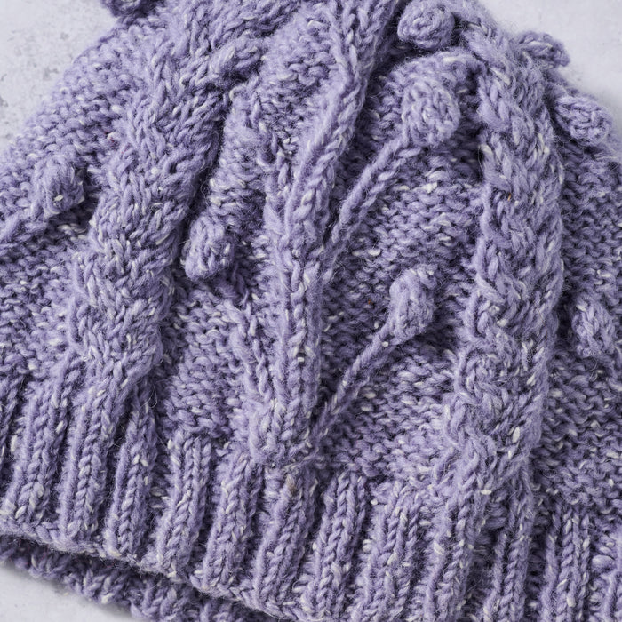 Purple Flowers Cable Knit Hat - Ten Thousand Villages 4