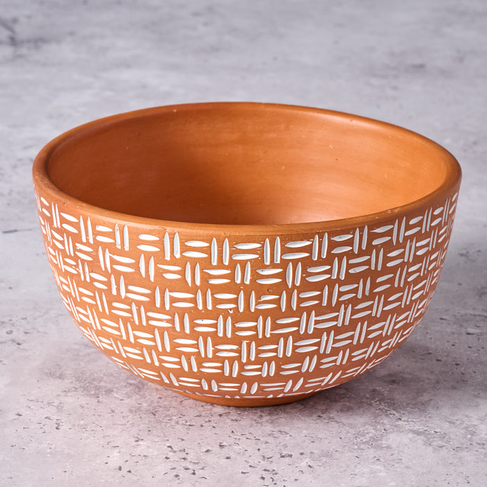 Lattice Lines Terracotta Bowl - Ten Thousand Villages 1