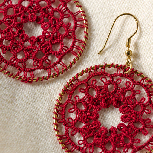 Red Medallion Tatted Drop Earrings - Ten Thousand Villages