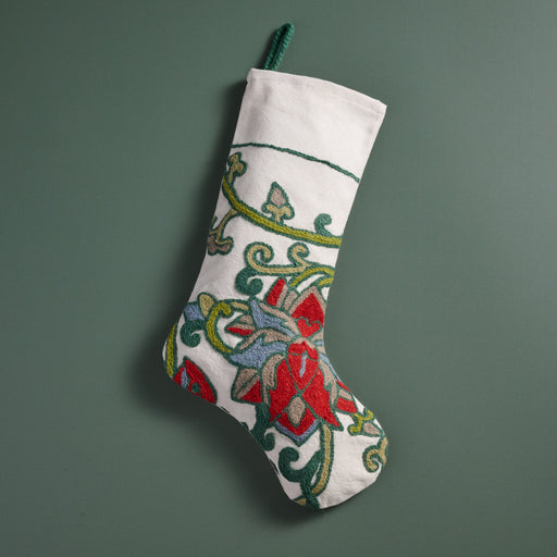 Embroidered Floral Christmas Stocking