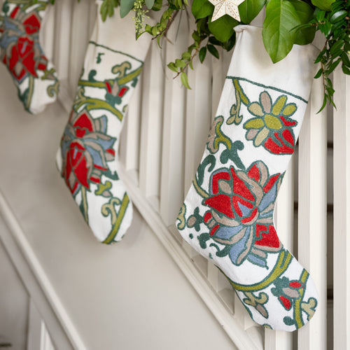 Embroidered Floral Christmas Stocking - Ten Thousand Villages