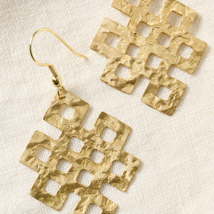 Endless Knot Hammered Brass Drop Earrings - Ten Thousand Villages 4