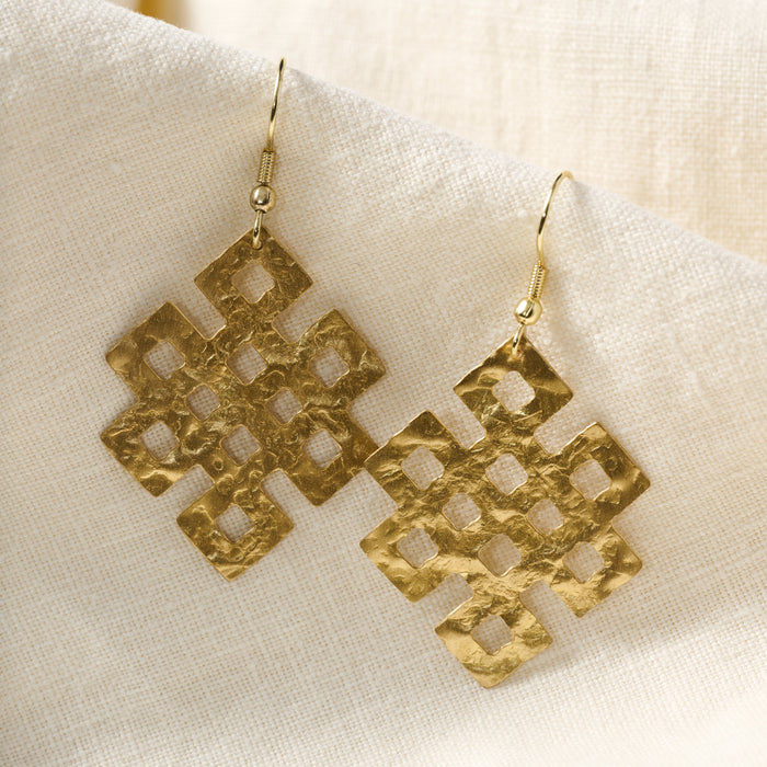 Endless Knot Hammered Brass Drop Earrings - Ten Thousand Villages 5