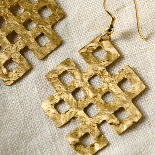 Endless Knot Hammered Brass Drop Earrings - Ten Thousand Villages