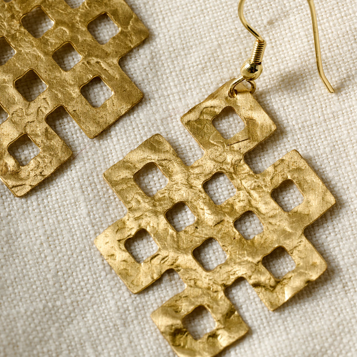 Endless Knot Hammered Brass Drop Earrings - Ten Thousand Villages 2