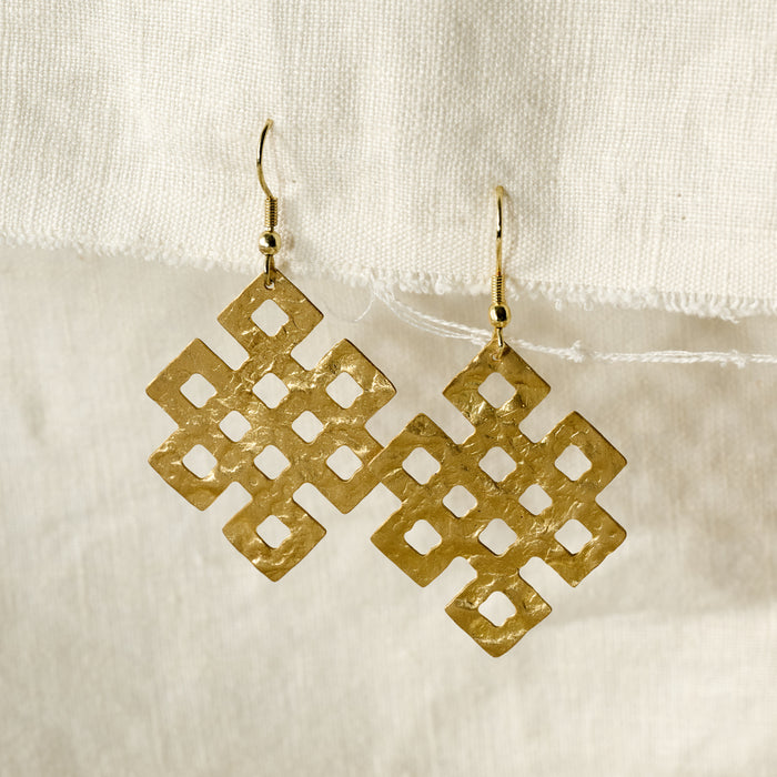 Endless Knot Hammered Brass Drop Earrings - Ten Thousand Villages 3