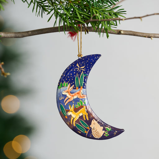 Painted Moon Paper Mâché Ornament