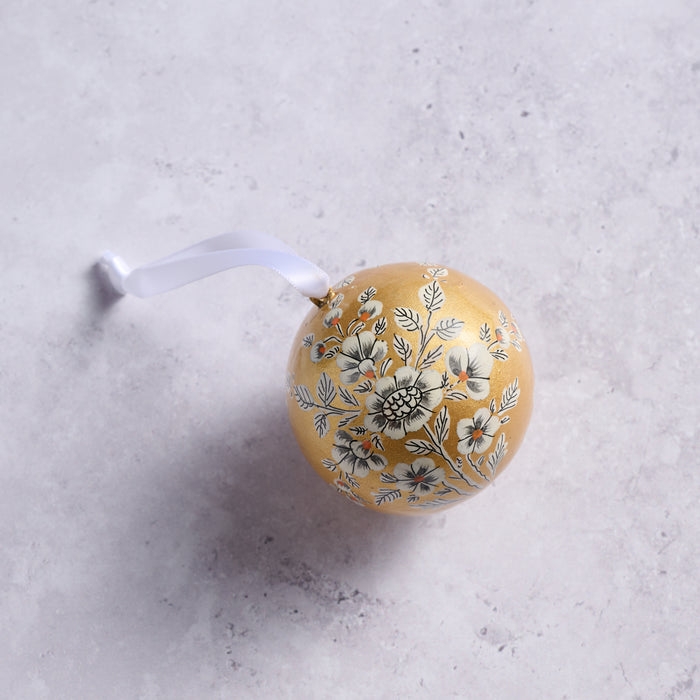 Painted Gold Florals Paper Mâché Ball Ornament - Ten Thousand Villages 3