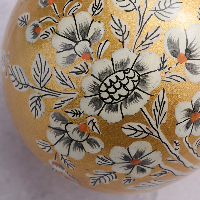 Painted Gold Florals Paper Mâché Ball Ornament - Ten Thousand Villages 2