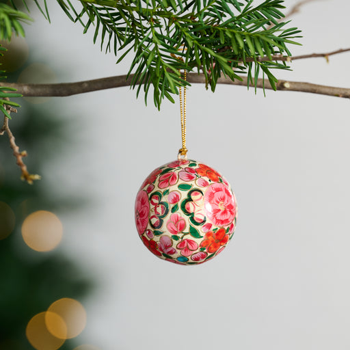 Painted Bright Florals Paper Mâché Ball Ornament