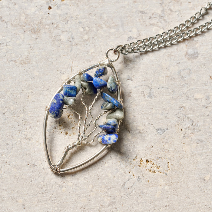 Lapis Tree Pendant Necklace 3