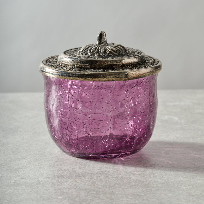 Ria Crackle Glass Jar - Purple - Ten Thousand Villages 1