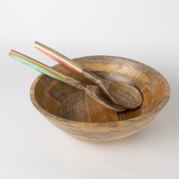 Striped Mango Wood Salad Bowl 4