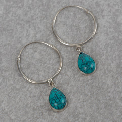 Turquoise Drop Hoop Earrings