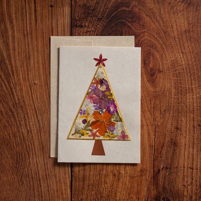 Pressed Flower Christmas Tree Card - Ten Thousand Villages 1