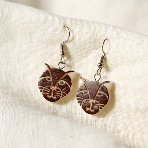 Kitty-Cat Tagua Drop Earrings