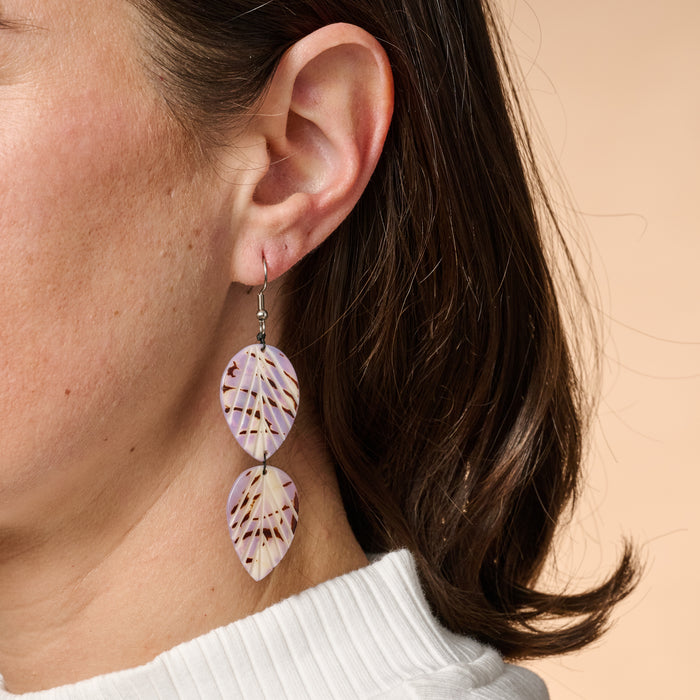 Twin Leaf Tagua Dangle Earrings - Ten Thousand Villages 1