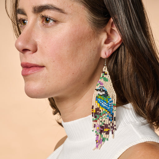 Beaded Bird Fringe Earrings