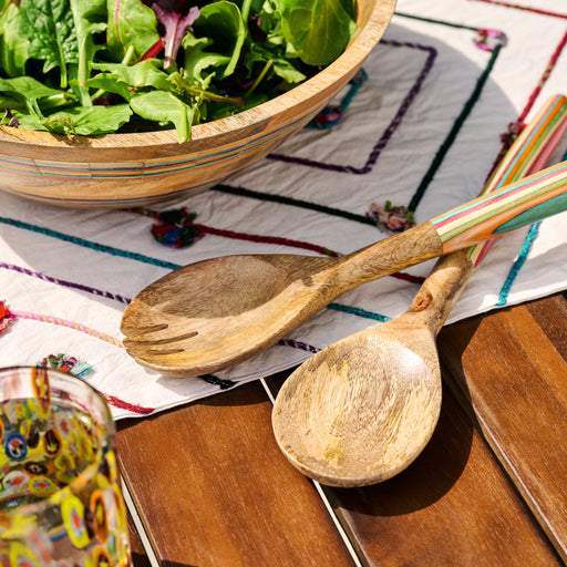 Striped Mango Wood Salad Servers