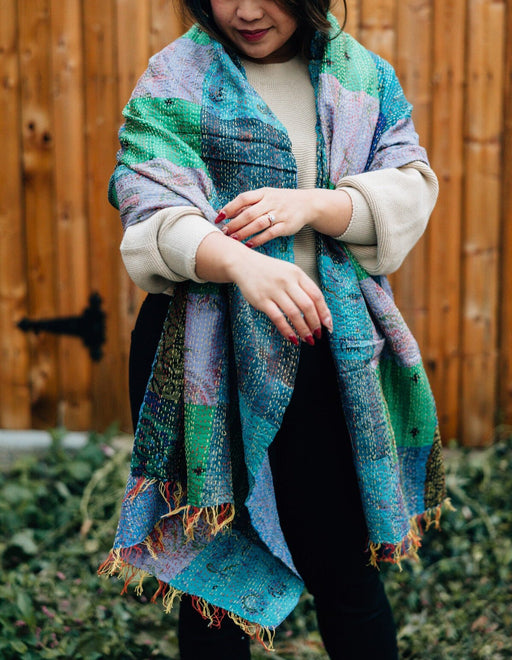 Patchwork Kantha Silk Shawl