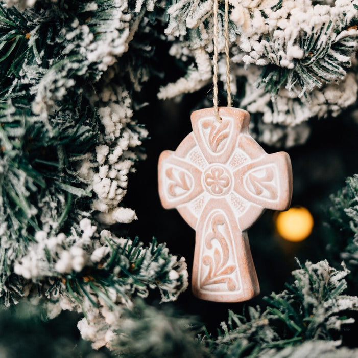 Fleurish Terracotta Celtic Cross Ornament - Ten Thousand Villages 1