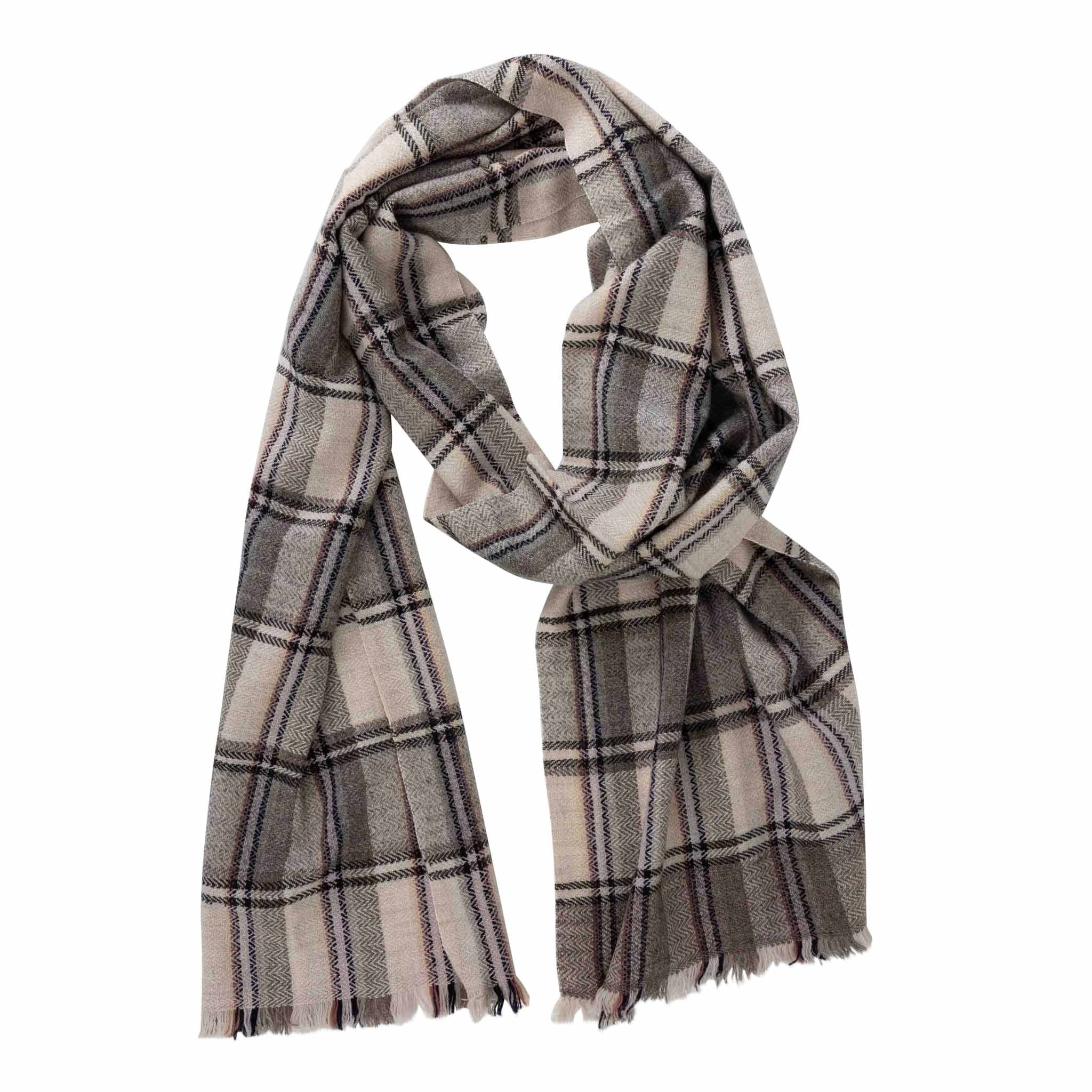 MARIO high quality VALENTINO Navy Plaid Scarf Fringes Muffler