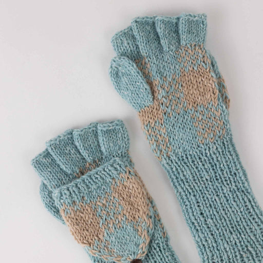 Aqua Tan Convertible Mittens - Fingerless Gloves