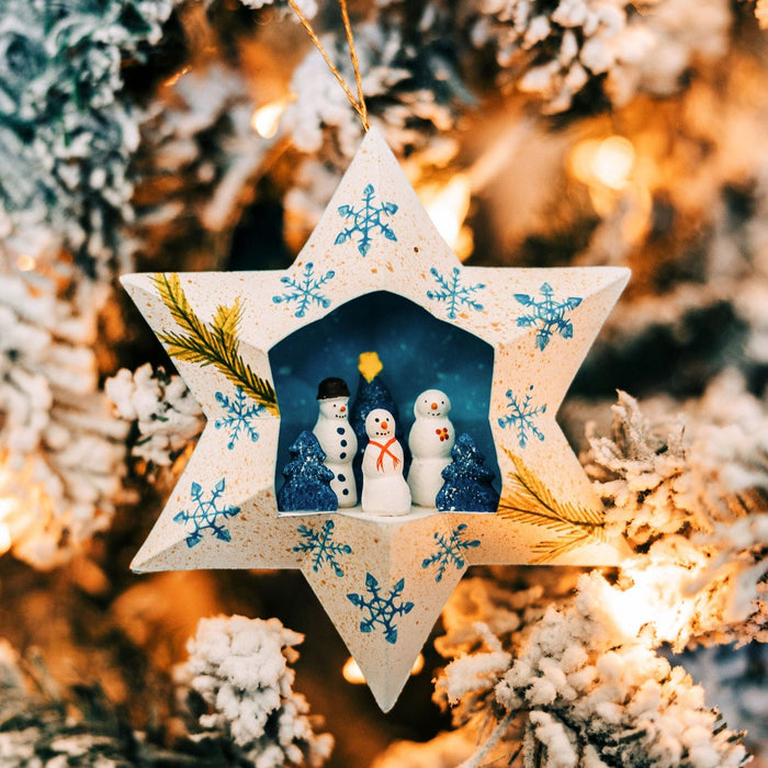 Snowman Trio Star Ornament - Ten Thousand Villages 1