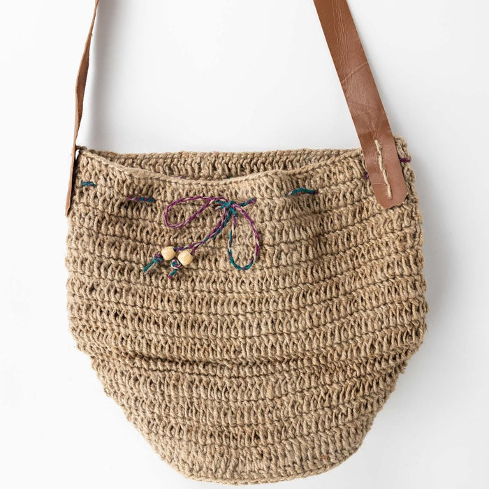 Jute Bucket Bag - Leather Strap - Ten Thousand Villages 5