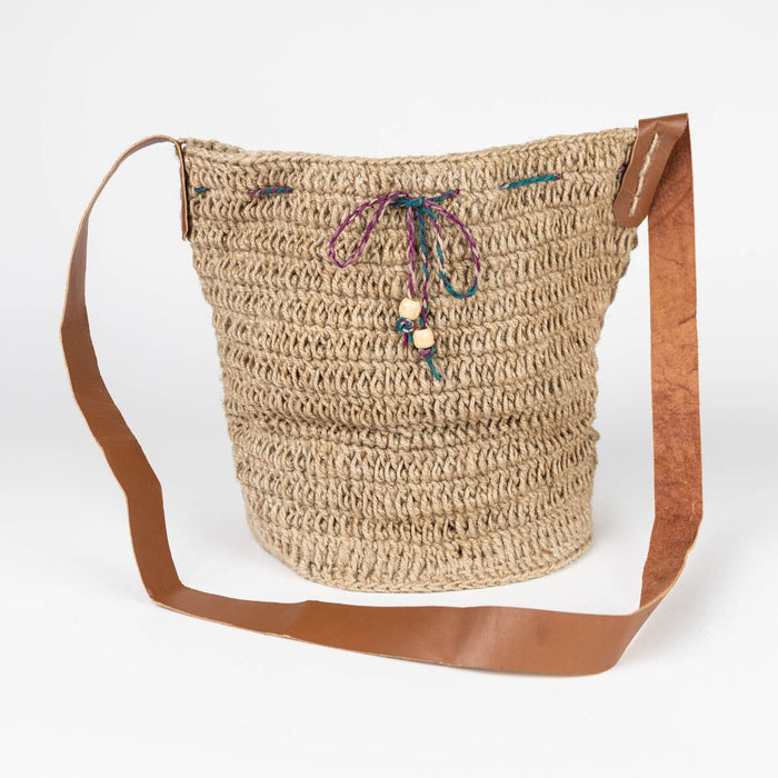 Jute Bucket Bag - Leather Strap - Ten Thousand Villages 2