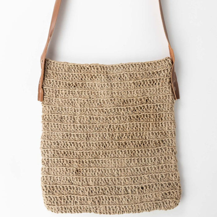 Crochet Jute Shoulder Bag - Leather Strap - Ten Thousand Villages 3